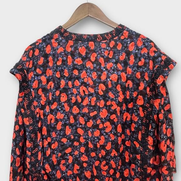 IRO River Smocked Fil Coupe Mini Dress Women's Size 2 Red Blue Silk Blend Print - Picture 10 of 16